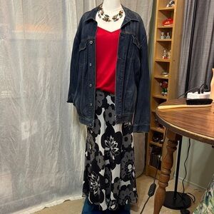 Lane Bryant Black and White Floral Maxi Pull On Skirt